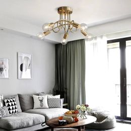 Nordic Copper LED Living Room Bedroom Ceiling Lamp 3/5 Heads Simple Cafe Restaurant Corridor Decor LED Ceiling Light Fixtures
