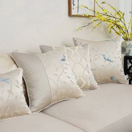 Nordic Cushion Cover Geometry Luxury Embroidery Floral Birds Beige Throw Decorative Pillows Car/Pillow Cover Housse De Coussin