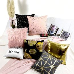 Nordic Digital Bronzing Cushion Cover Luxury Gold Cojines Decorativos Para Sofa Christmas Car Cover Rabbit Home Throw Pillows