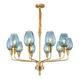 Nordic Full copper Living room Pendant lights Post Modern Simple Bedroom Blue glass lampshade American style Light luxury lamp