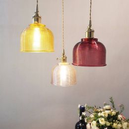 Nordic glass shade pendant light with switch 5 colors glass yellow copper lampholder creative hanglamp light fixture for dining