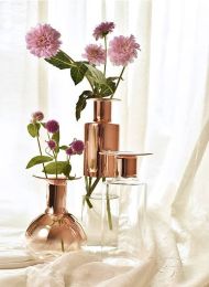 Nordic Glass Transparent Vase  Rose Gold-plated Vase Home Decoration Living Room Decoration