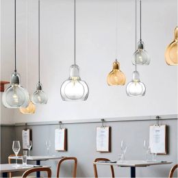 Nordic Loft E27 Pendant Lamp Clear Amber Glass Lampshade LED Chandelier Lighting Ball Hanging Lights Lustres Home Decor Fixtures
