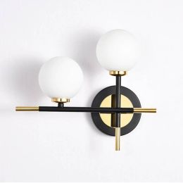 Nordic Minimalist Wall Lamp Modern Glass Wall Light American Living Room Bedroom Light Bathroom Two Head Wall Lamp Modern Sconce