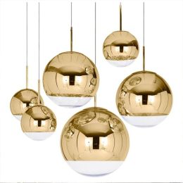 Nordic Mirror glass pendant light dia 15-40cm plated Gold Silver shade modern hang lamp for dining room Kitchen lighting fixture
