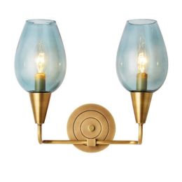Nordic modern full copper creative blue glass shade wall lamp Foyer dining room study wall light villa luxury decoration lamp