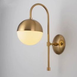 Nordic Modern Gold LED Wall Lamp Glass Ball Bedroom Wandlamp Beside Light American Loft  Study Cafe Decoration Wall Sconce