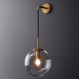 Nordic Modern LED Wall Lamp Gray/Clear Glass Ball lampshade Bathroom Mirror bedroom Beside  Wall Light Sconce Home Lighting