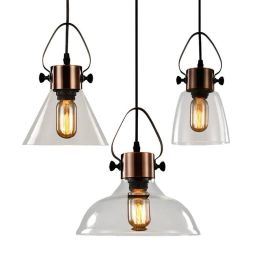 Nordic modern pendant lights clear glass lampshade vintage industrial lighting suspension for Restaurant Bar cafe Hanging lamp