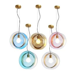 Nordic modern simple dining room Chandeliers bar foyer round glass droplight bedroom coffee shop creative LED stained glass lamp