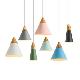 Nordic Pendant Light Wood Aluminum Lampshade Industrial Lighting Loft Lamparas Colorful drop lamp E27 3W led Light Fixtures