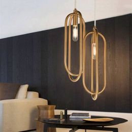 Nordic Post Modern Annular LED Living Room Pendant Light Golden Restaurant Hanging Lamp Bedroom Pendant Lighting Fixtures