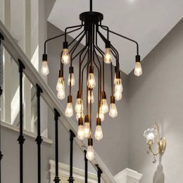 Nordic retro industrial Pendant Lights wrought iron spider staircase light living room Pendant ceiling black restaurant lamps