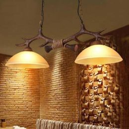 Nordic retro resin pendant lights countryside Deer Horn creative hanging lamp restaurant kitchen dining bar indoor light fixture