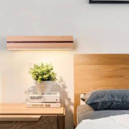 Nordic Rotating LED Decor Wall Light for Bedside Bedroom Modern Simple Wooden Living Room Stairs Led Decorate Wall Lamp Fixture