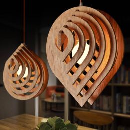 Nordic solid wood pendat lights  Japanese Wooden Water Drop shape lampshade creative hanging lamp for dining living room