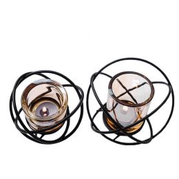 Nordic Style Candle Holder Geometric Iron Art Glass Candlestick Aromatherapy Candles Base Candlelight Dinner Night Light Decor