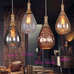 Nordic water drops glass pendant lights gray amber copper color suspension lampe restaurant cafe bar vintage industrial lighting