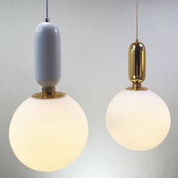 Nordic white glass pendant lights Gold/white/black Iron glass ball Hanging Lamps for Living Room Bedroom Restaurant bar lighting