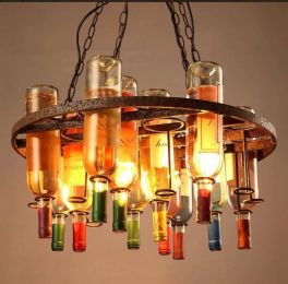 Nordic wine bottle retro chandelier lighting 60*32cm glass bottle chain hanging lamp bar restaurant cafe shop deco light fixture