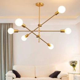 Nordic wrought iron chandelier postmodern electroplating gold bronze geometric line pendant lamp bedroom dining room suspension