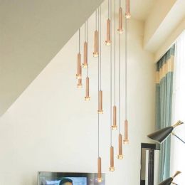 Novelty 15-light Led cone stair lighting chandelier huge G4 led wooden Staircase Lamps  Long stairwell Stairway lamp led sconce
