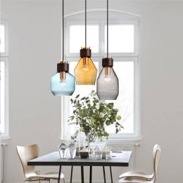 Orange 1 pcs glass pendant lamp gray  Blue amber glass lampshade E27 LED pendant lights bar cafe salon indoor lighting fixture