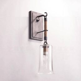 Porch Cafe  Rope wall Lamp with glass lampshade Led Bedroom Vintage Glass Wall Lamps Corridor Outdoor Sconce Wall Lights