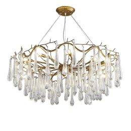 Post Modern creative waterdrop Chandelie light gold color metal hand made glass Cracked lampshade  Living room shop Cafe