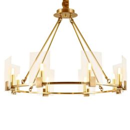 Post modern Foyer light luxury pendant lights square clear glass shade bedroom hotel hall decotation 8 lamp copper droplight