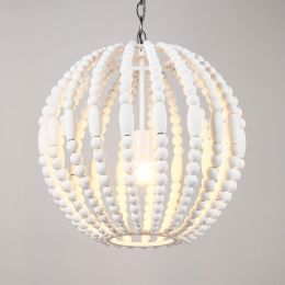 Postmodern 1-Light Pure White Wooden Bead Strand Metal Sphere Globe Pendant Light