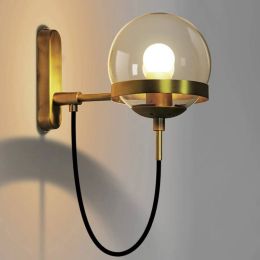 Postmodern Nordic wall lamp Hotel Restaurant Vintage wall light amber glass ball lampshade retro industrial lighting fixture