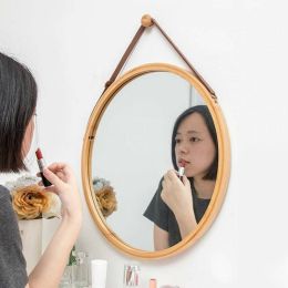 PU Leather Round Wall Mirror Decorative Mirror with Hanging Strap bathroom makeup mirror Including Hook Home Decor mx3071411
