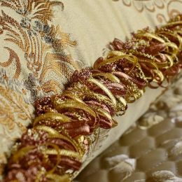 Recommend Gold Noble Cushion Cover Satin Jacquard Home Tassels/Roll Rope Elegant Sofa Clubhouse Car Covers Decor Pillow Cases