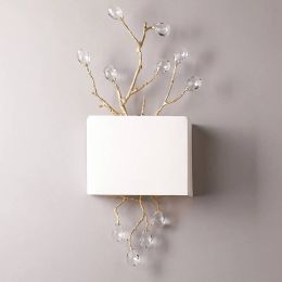 gold Crystal gate wall sconces modern walkway Wall lights Bedroom Princess Room led Lamp White Shade E27 crystal wall Lamp