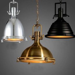 Industrial lighting hanglamp Chrome bronze black metal lampshade pendant lights Restaurant bar coffee suspension luminaire