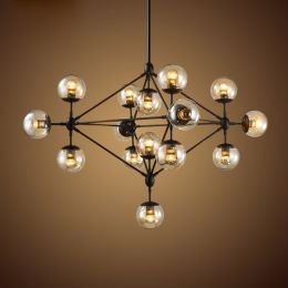 Retro Industrial Loft Multiple Tea Glass Globe Black Iron 10-Light / 15-Light Pendant Light
