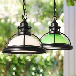 metal hanging lamp dia 33/38cm White Green glass vintage Pendant Light Cafe Restaurant bar industrial suspension luminaire