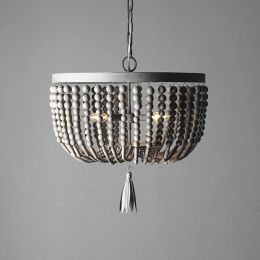 Rita Classic Style Distressed Gray Wood Beaded 3-Light Decorative Pendant Light
