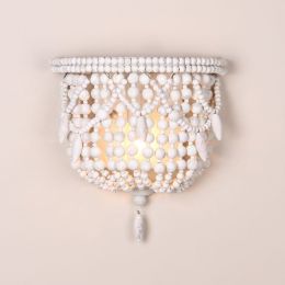 Rita Classic Style Distressed White Wood Beaded 1-Light Decorative Indoor Wall Sconce