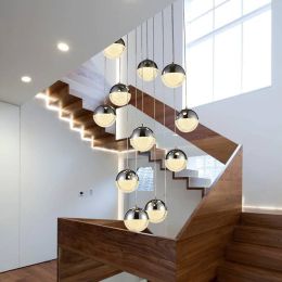 Rotating Led Suspension crystal ball pendant lights for Restaurant Living Room Duplex house fish cord hanging lamp lustre light