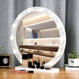 Round large makeup mirror with light led professional desktop vanity mirror HD live fill light princess style mirror mx12291632