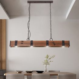 Rowen Industrial Loft Style 4-Light LED Linear Wood &amp;amp; Metal Island Pendant Light in Black / Rust