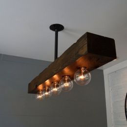 Rustic Farmhouse Style Recessed 5-Light Dark Distressed Wood Beam Large Linear Island Pendant Light