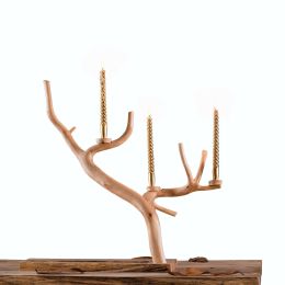 Rustic Style Twigs Branch Decorative 2-Tier Candle Holder Tealight Wooden Standing Holder with Pear Wood Rectangular Base