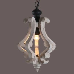 Shabby Chic Style Cottage Distressed White Wooden Scrolled Arms 1-Light Pendant Light