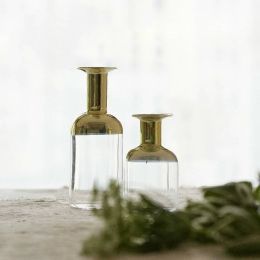 Simple electroplated golden glass vase Nordic aromatherapy bottle desk water culture flower dried flowers