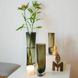 Simple Modern Black Curved Mouth Shape Glass Vase Living Room Vase Decoration