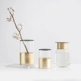 Simple Nordic wind glass vase hand-plated gold flower Home decorative deck stonework hand-painted background