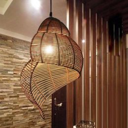 Southeast Asian Rattan art  Droplight handmade knitted Conch Snail Pendant Lights Restaurant Hotel Coffee Hanging lamp fixture